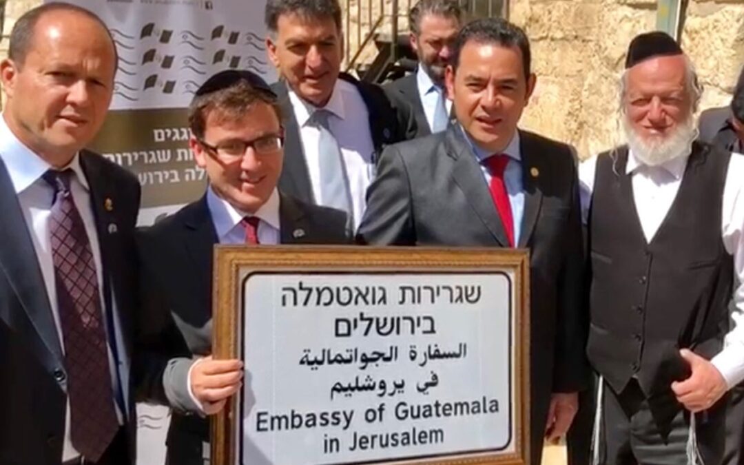 With President Morales and the Mayor of Jerusalem Nir Bareket, celebrating the opening of the Guatemalan embassy in Jerusalem May-2018